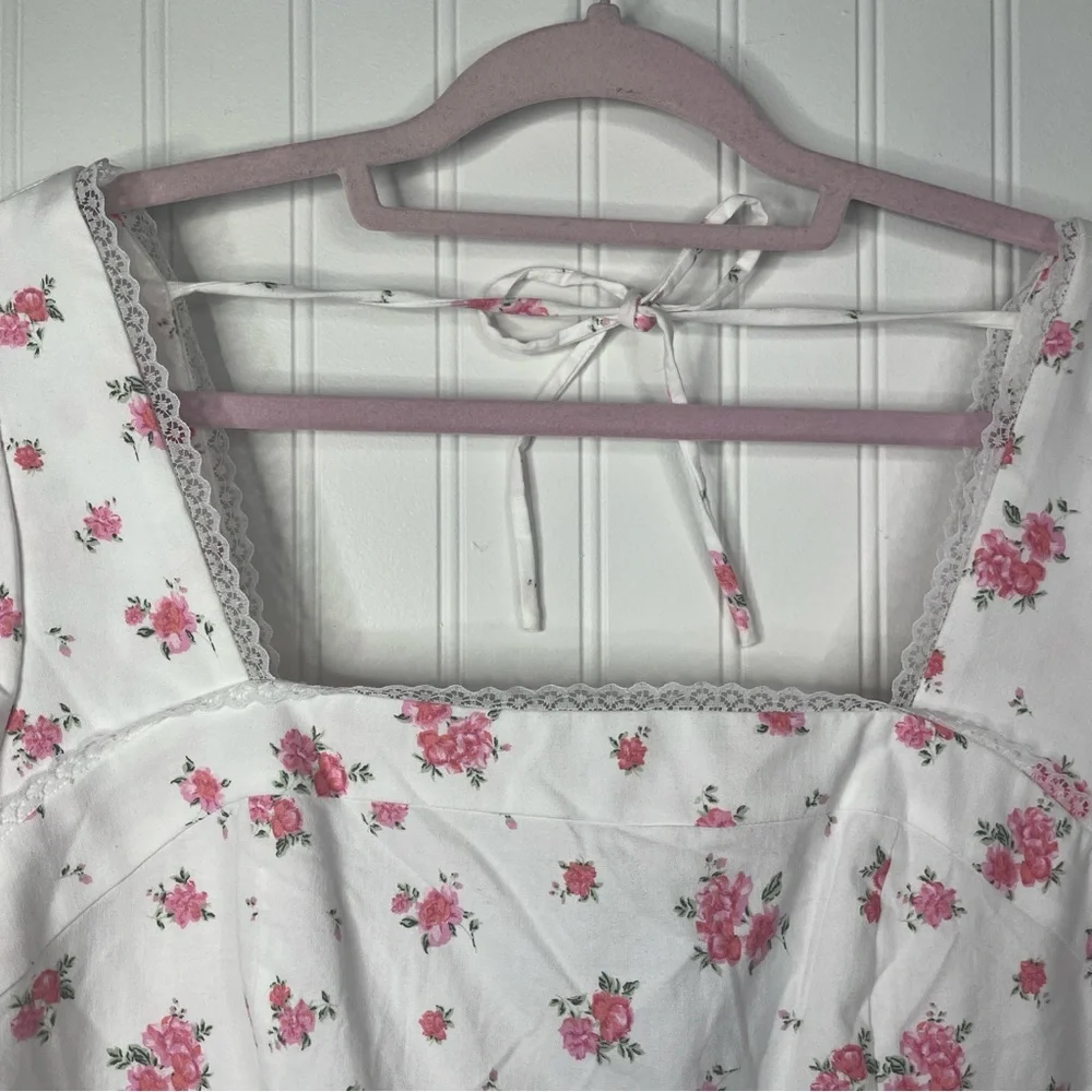 Altar'd State Mini Dress Floral Accents Coquette Cottage Core Smocked Smocked - Picture 4 of 11